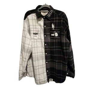 Cakeworthy Beetlejuice 100% Cotton Flannel Delia Black & White Plaid Shirt 3XL
